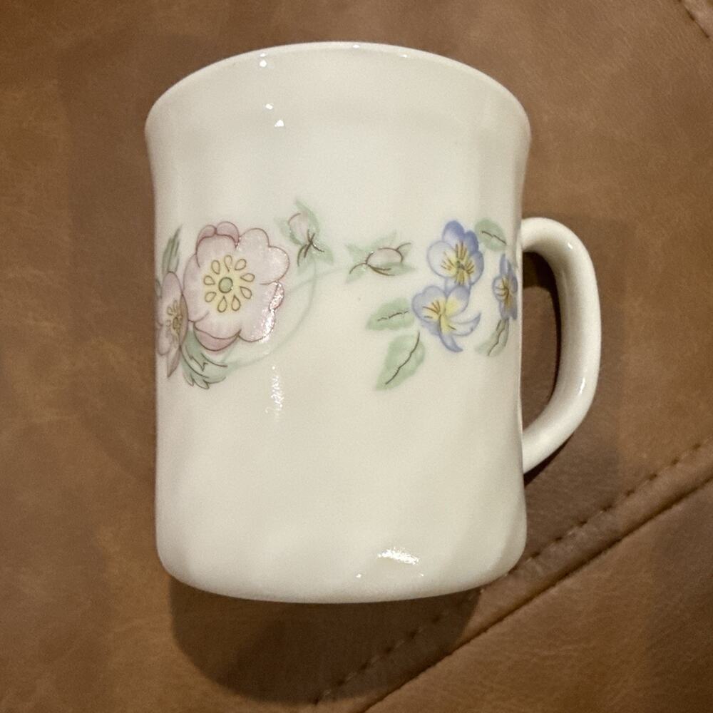 Vintage Arcopal France CHAMPETRE Coffee Mug Cup Blue Pink Floral 3.5”